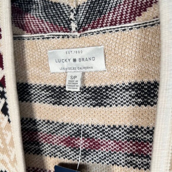 NWT LUCKY BRAND Aztec‎ Jacquard Open Front Long Sleeve Knit Cardigan Size S - Picture 8 of 15